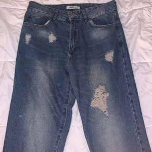 Dark wash ripped boyfriend jeans
